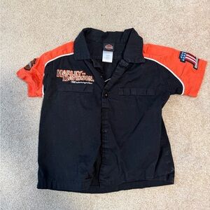 Harley-Davidson Black and Orange Kids Short Sleeve Button-Up Shirt